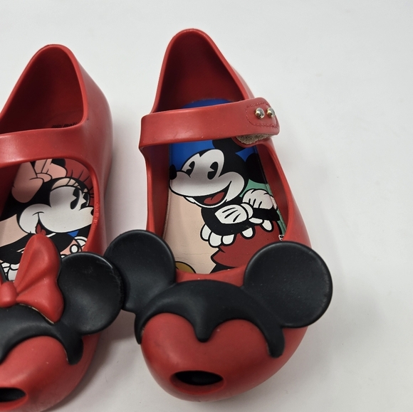 MINI MELISSA RUBBER MARY JANE MICKEY & MINNIE MOUSE RED SHOES EARS GIRLS SIZE 10 - Picture 3 of 16